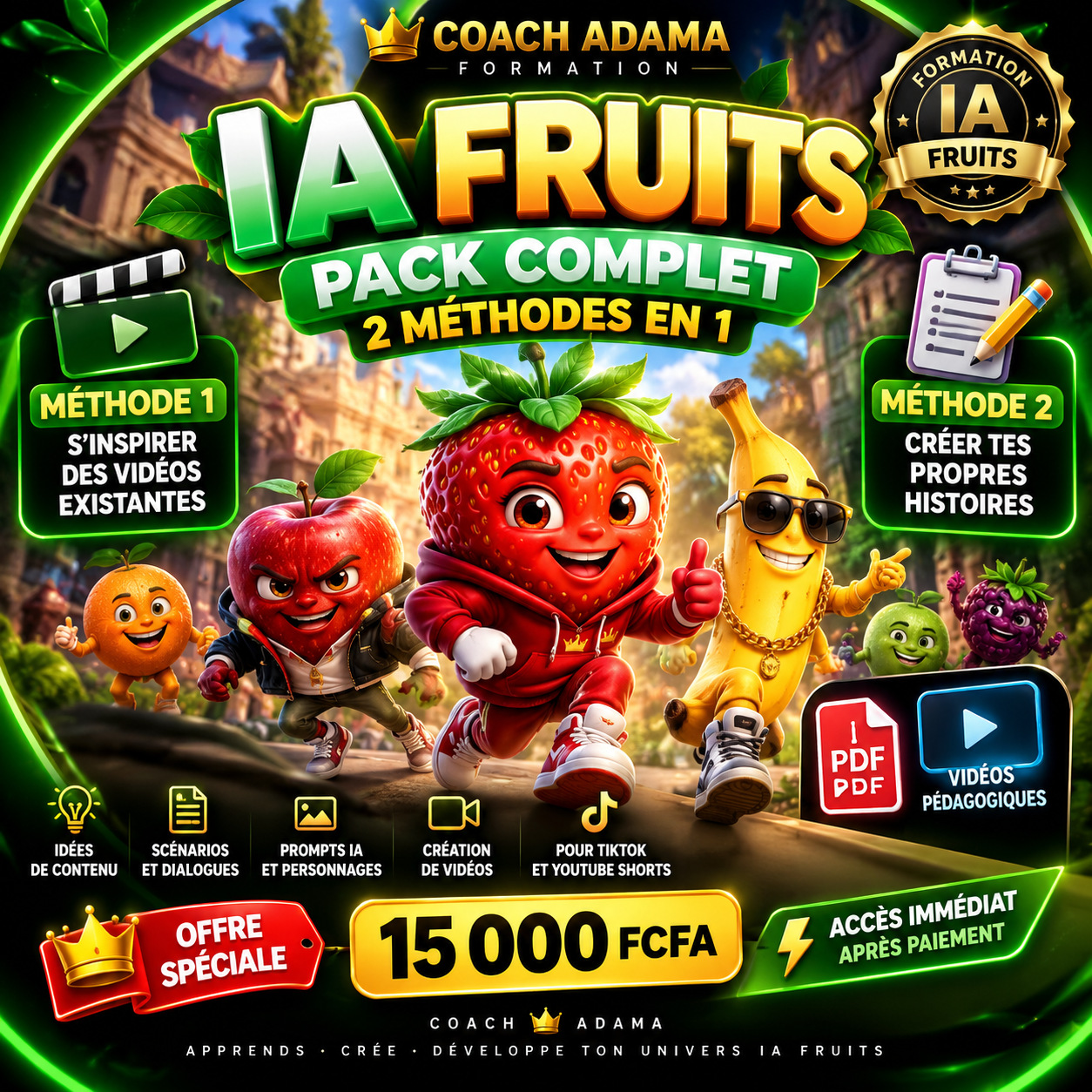 🍎 PACK COMPLET IA FRUITS — 2 MÉTHODES POUR CRÉER TES VIDÉOS ANIMÉES